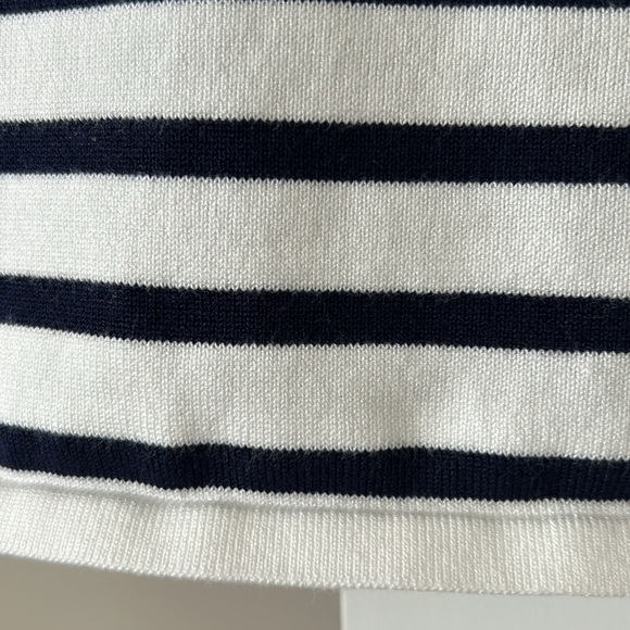 Marled Reunited Cap-Sleeve Knit Top/Sweater White w Black Stripes Rayon Nylon - Picture 6 of 10